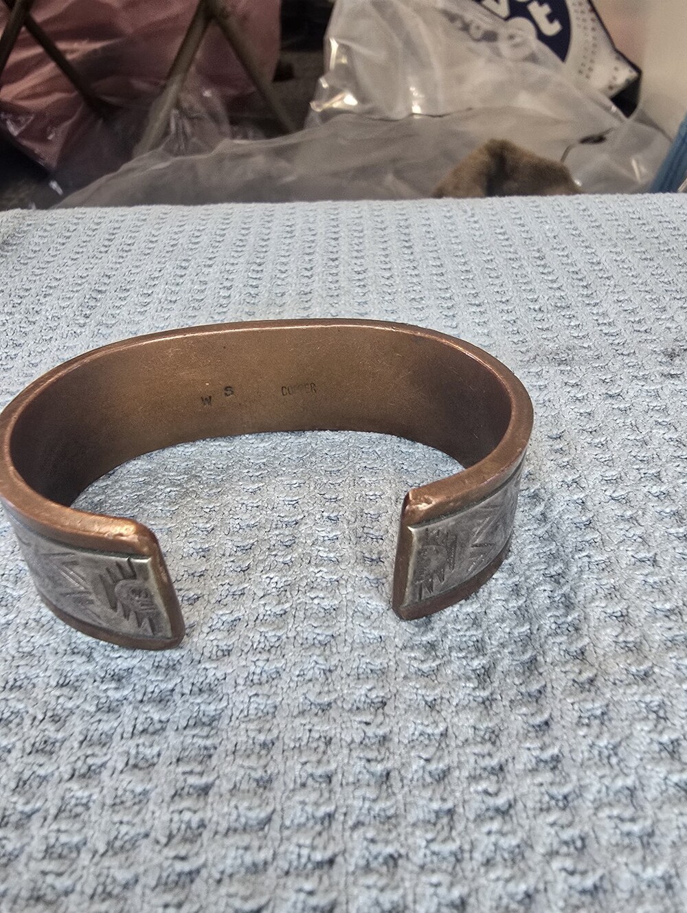 Vintage Southwestern Native American Style Copper & Silver Overlay Cuff Bracelet